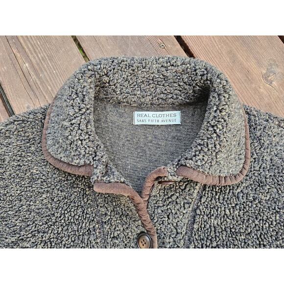 Vintage Saks Fifth Avenue Teddy Sherpa Plush Sweater Jacket Womens Medium - Picture 3 of 7